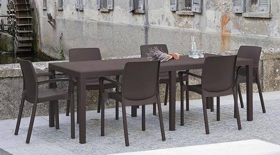 Table Extérieure Roma Dmora Extensible Effet Rotin 150/220x90cm - 100% Made In Italy, Marron