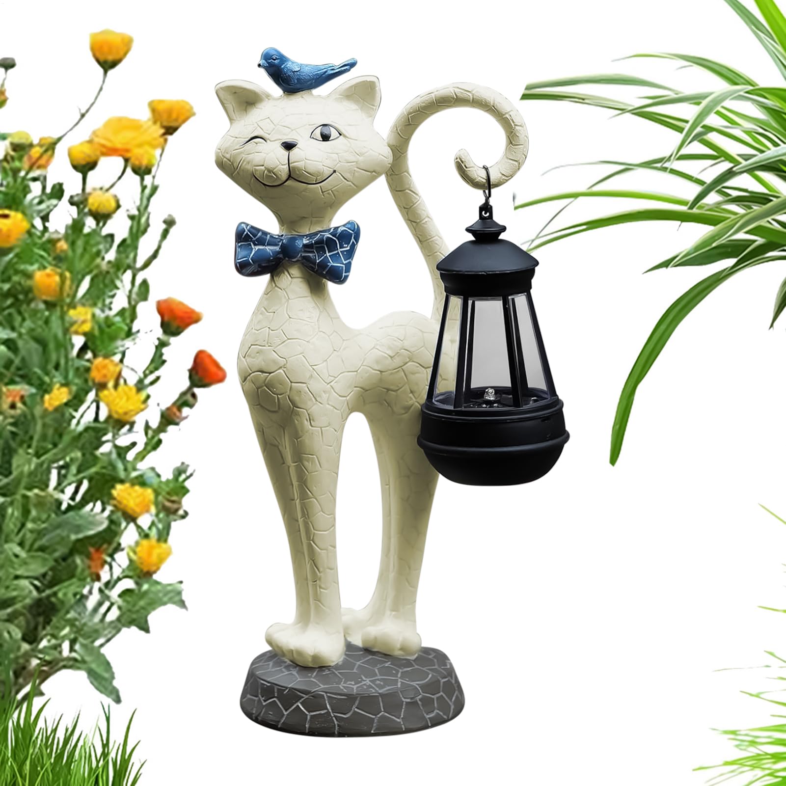 Chat solaire figurine chaton ornements résine imperméable pour décoration jardin