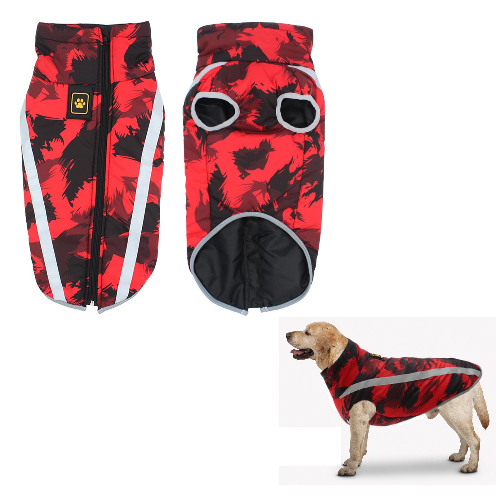 5XL Abrigo Impermeable para Perros Chaquetas de Invierno Abrigo Deporte Chaleco Traje con Arnés de Perro Rayas Reflectantes Cálidos Chaquetas Grande Mediano Prueba de Viento Ropa Traje de Nieve Rojo