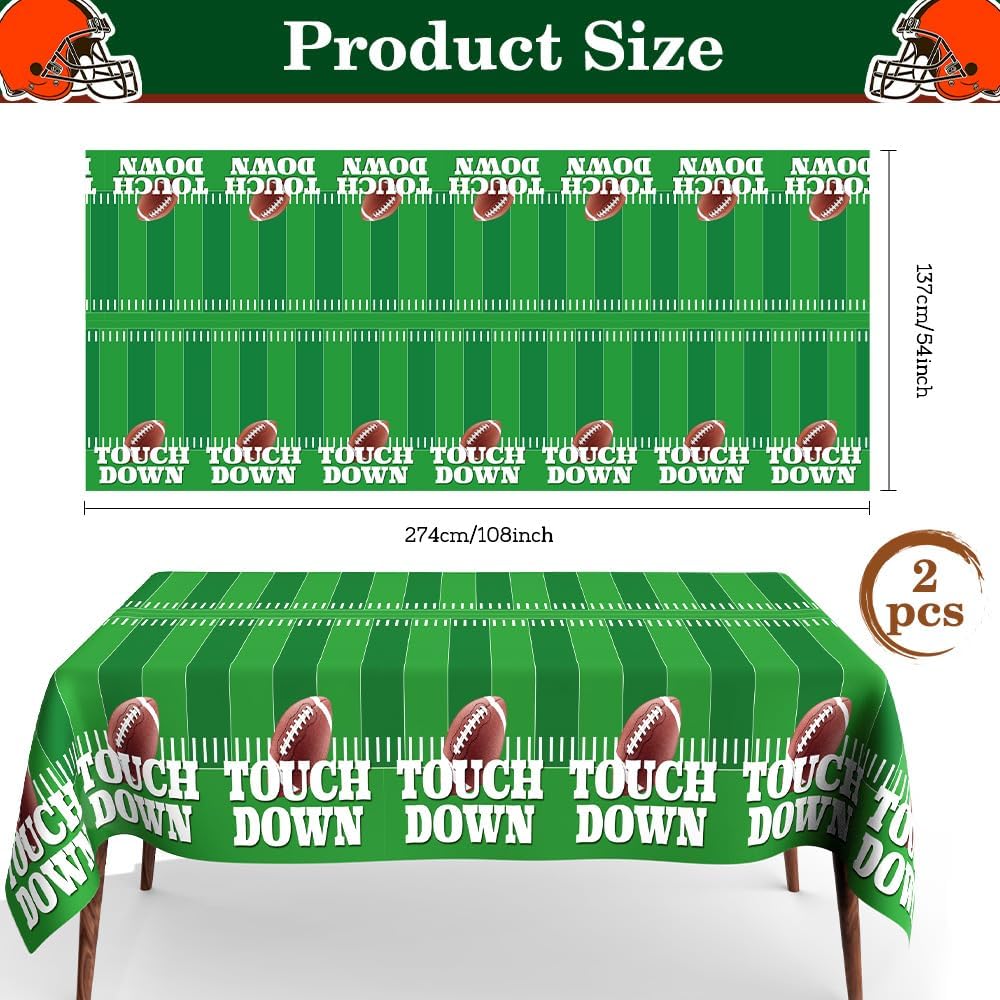 Football Tablecloth, Football Party Decorations 2 PCS Plastic Footballs Table Cloth Disposable Foot Ball Field Tablecloths Table Cover for Footballs Themed Party Supplies Birthday 54" X 108"
