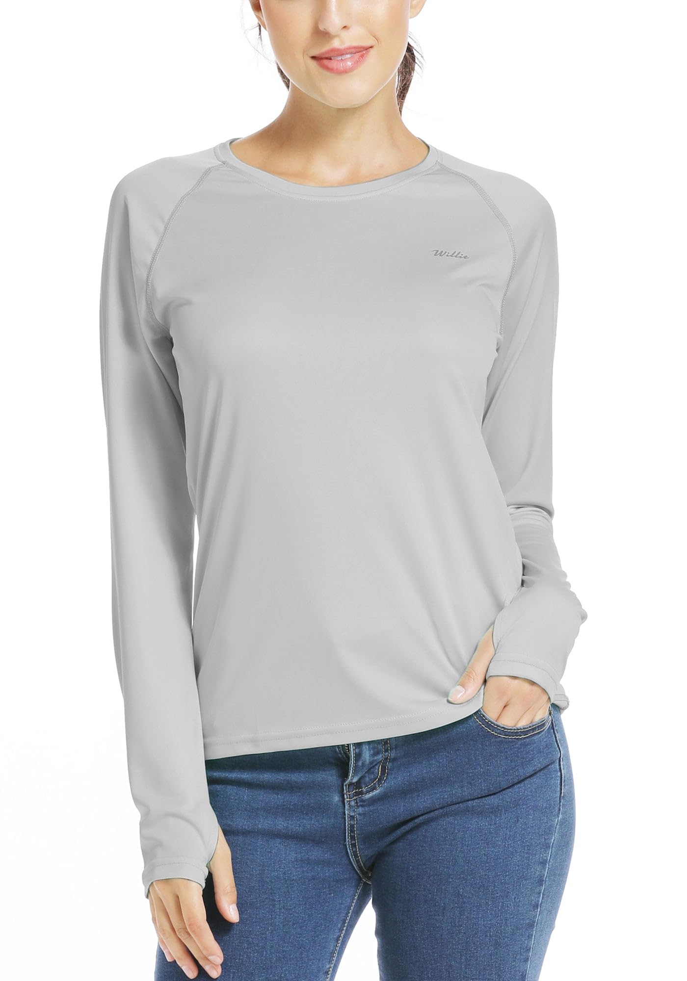 Women's UPF 50+ Sun Protection Shirt Running SPF Long Sleeve T-Shirt Outdoor Quick Dry Performance Gray M-image-41