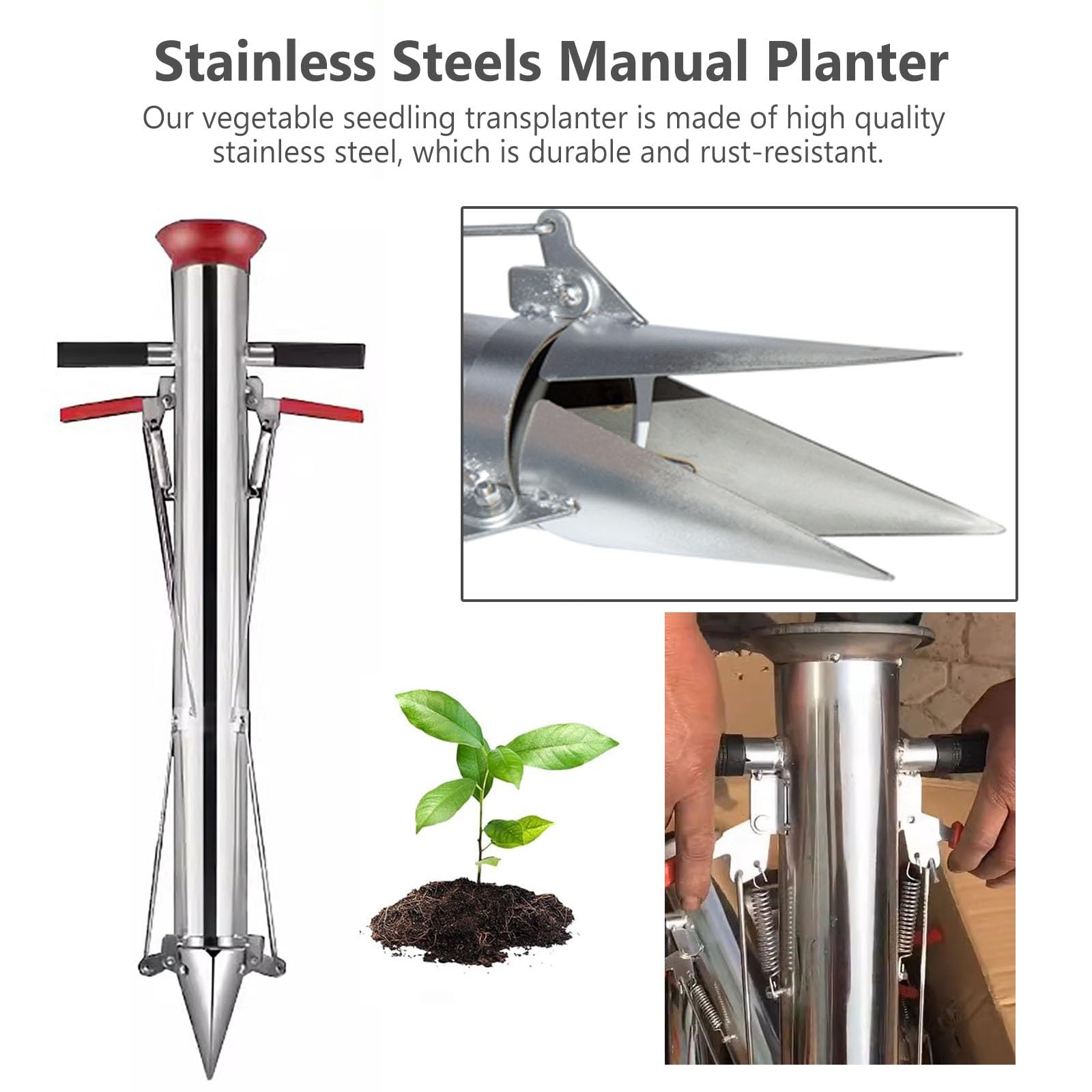 Fioriera manuale per bulbi da giardino con manico antiscivolo, fioriera semiautomatica durevole e resistente alla ruggine, per patate, zucche, peperoni per piantare ad alta efficacia (dimensioni: