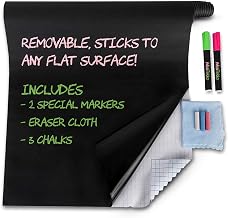 MioTetto Large Chalk Board Contact Paper Roll | 17.7"x78.7" Chalkboard Wallpaper with 2 Special Chalk Markers, Chalks & Eraser | Adhesive Blackboard Wall Decal Vinyl | Chalk Paint Alternative Stickers