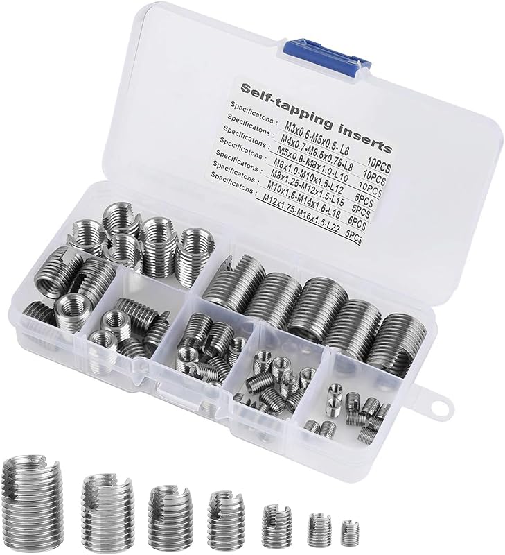 Tangxi 50Pcs M3-M10 Thread Insert Set, Stainless Steel | Self-Tapping Repair Kit with Storage Case, Includes M3-M10 Sizes, Durable Tool for Thread Reinforcement