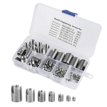 50Pcs Quick Thread Insert with Storage Case, M3 Self Tapping Thread Insert, Stainless Steel Inner Thread Self Tapping Thread Inserts Set, Thread Reinforce Repair Tool