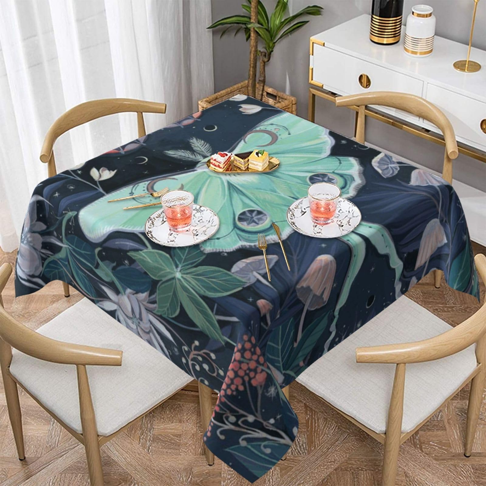 DCEHGEW Watercolor Butterfly Art Prints Square Tablecloth 152x152 CM, Waterproof Fabric Table Cloth for Dining Table, Farmhouse Table Cover for Kitchen Dining Tabletop Decoration