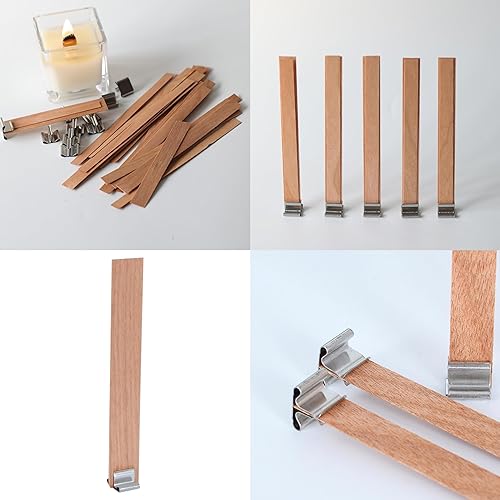 Miniatura 9 de Juego de 230 mechas de madera para velas de 0.020 in para hacer velas naturales, mechas de madera, clips de mecha, kit de núcleos de vela para hacer