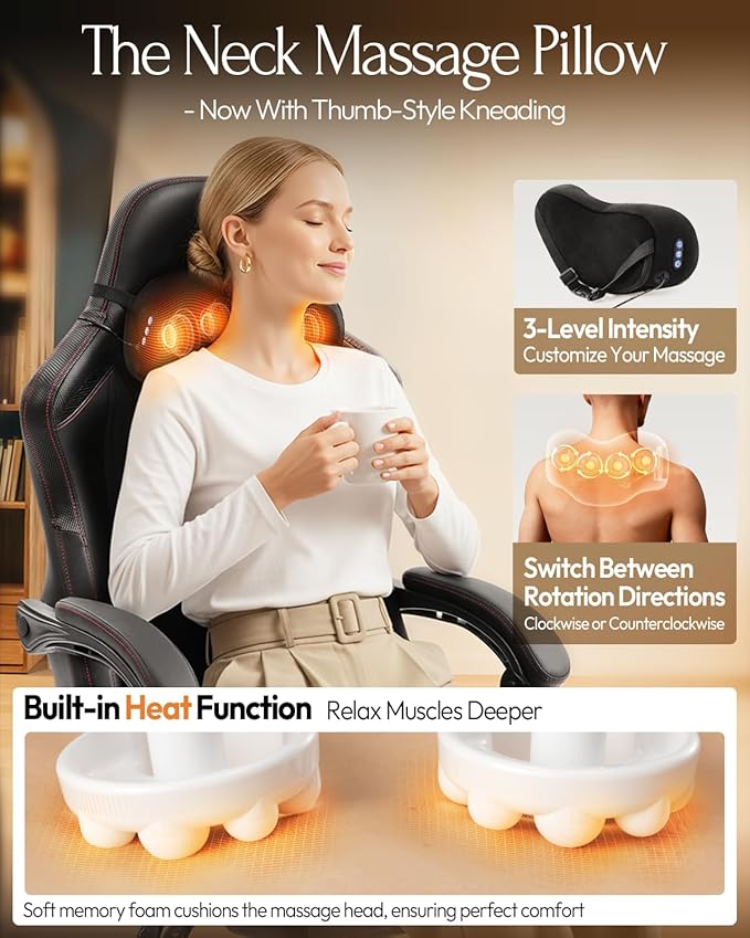 Silla Gamer Ergonómica con Reposapiés y Masaje Lumbar Negro miniatura 4