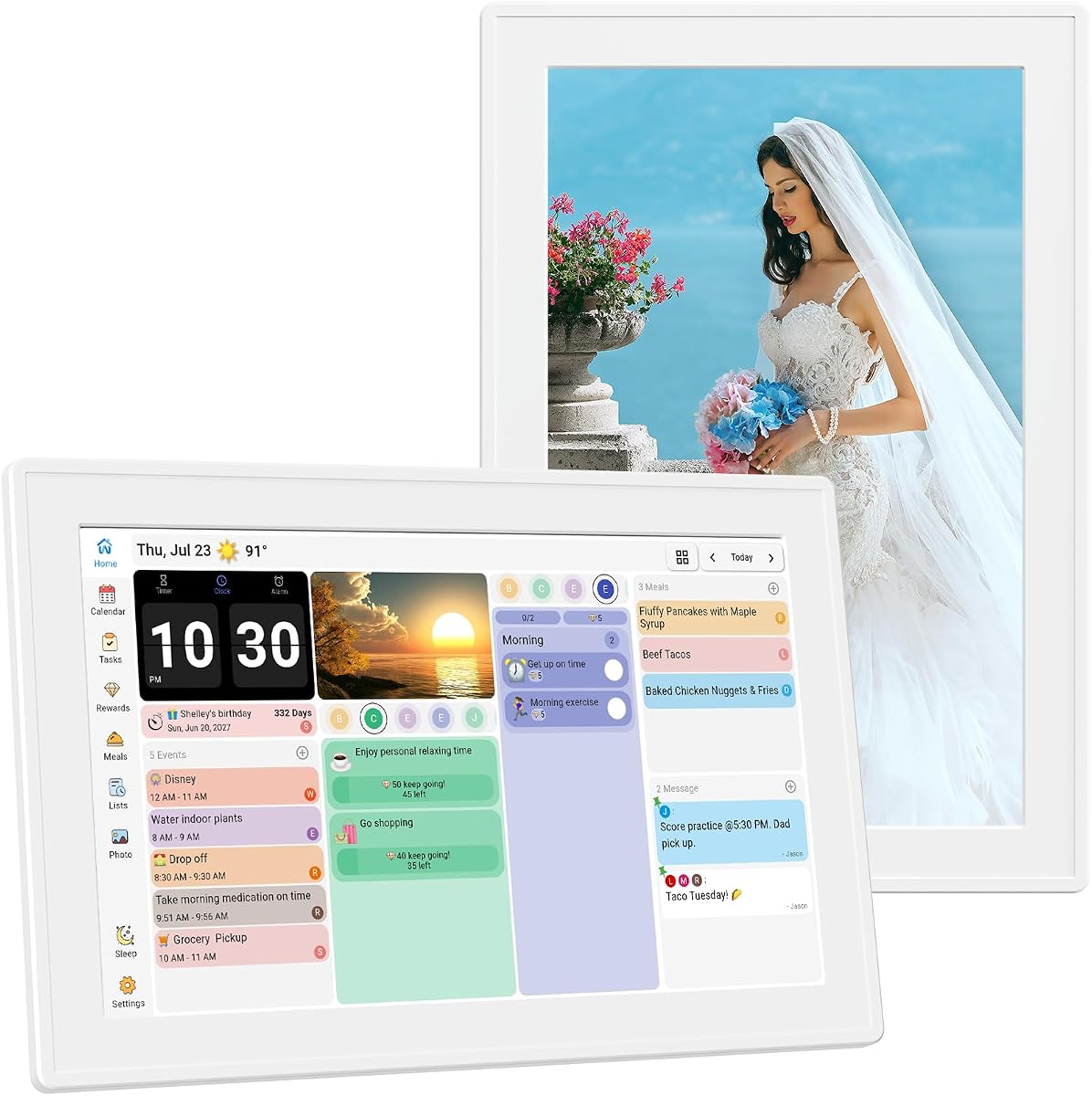 Calendario digital con pantalla táctil, montaje en pared, sincronización de calendario multiplataforma con planificador de tareas electrónico inteligente de 10,1 pulgadas, regalos para mamá.