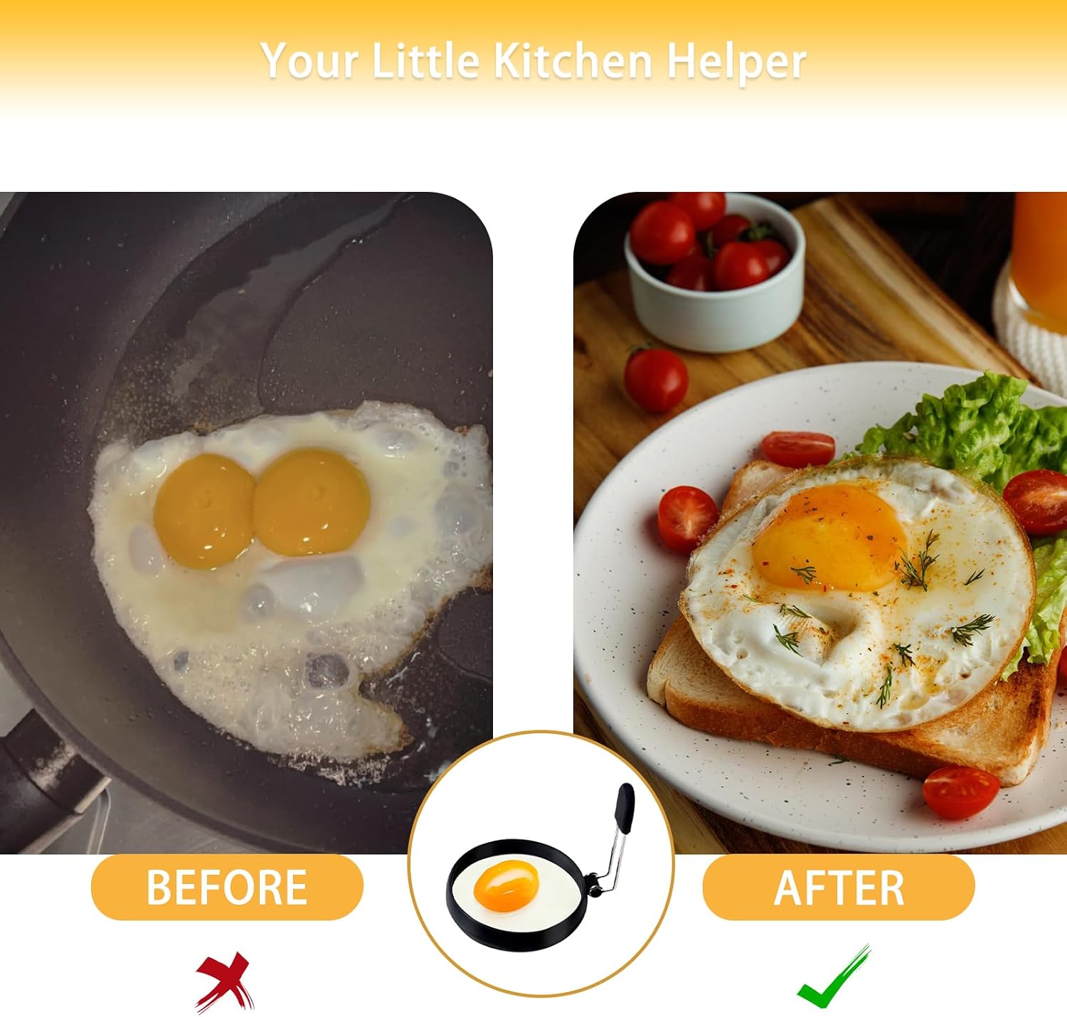 2 Pack Black Nonstick Silicone Egg Rings, Upgraded Leak-proof Liquid Egg Bite Mold, Egg Mold for Frying eggs and Breakfast Sandwiches, Pancake