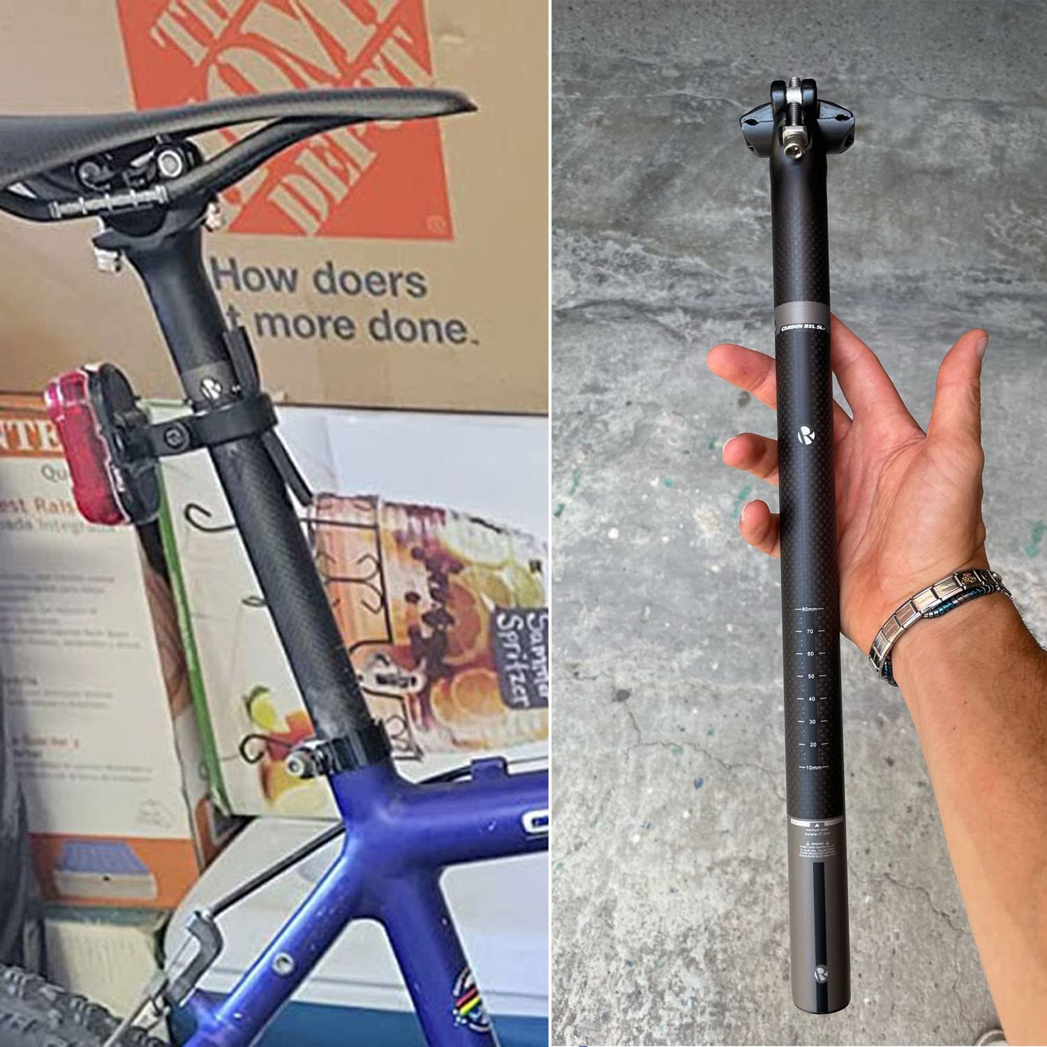 RXL SL - Tija de sillín para bicicleta de carretera (carbono, 3K, 27,2 x 30,8 x 31,6 x 350 x 400 mm), color gris