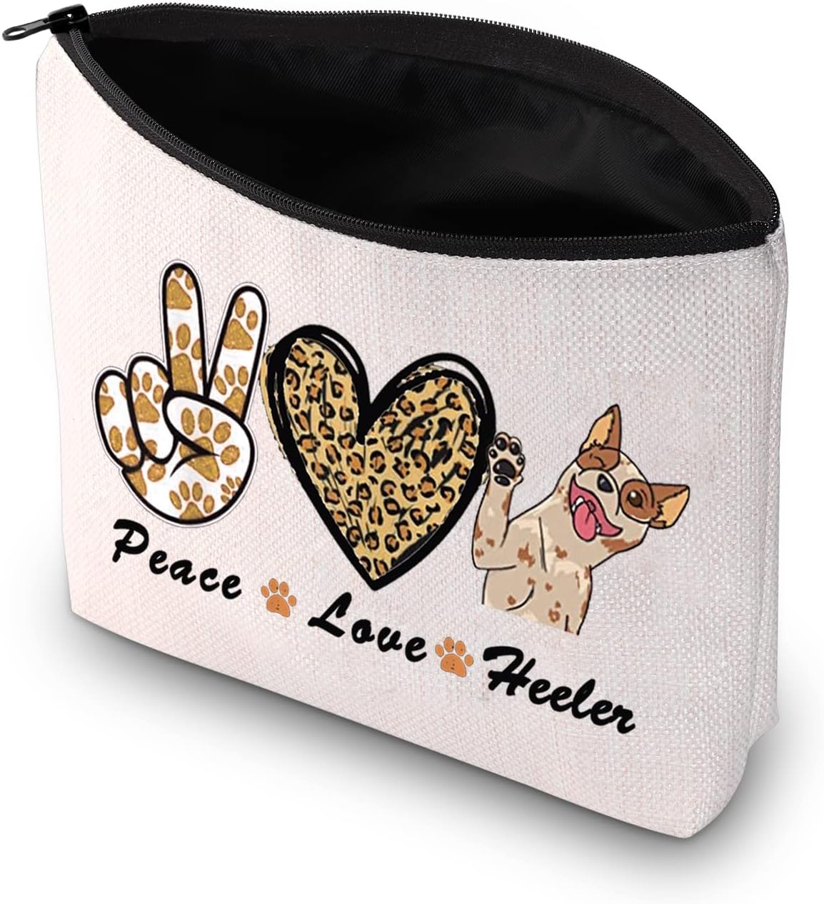 PXTIDY Blue Heeler Makeup Bag Heeler Lover Gift Peace Love Heeler Cosmetic Bag with Zipper Australian Cattle Dog Owner Gift Heeler Mom Gifts image 2
