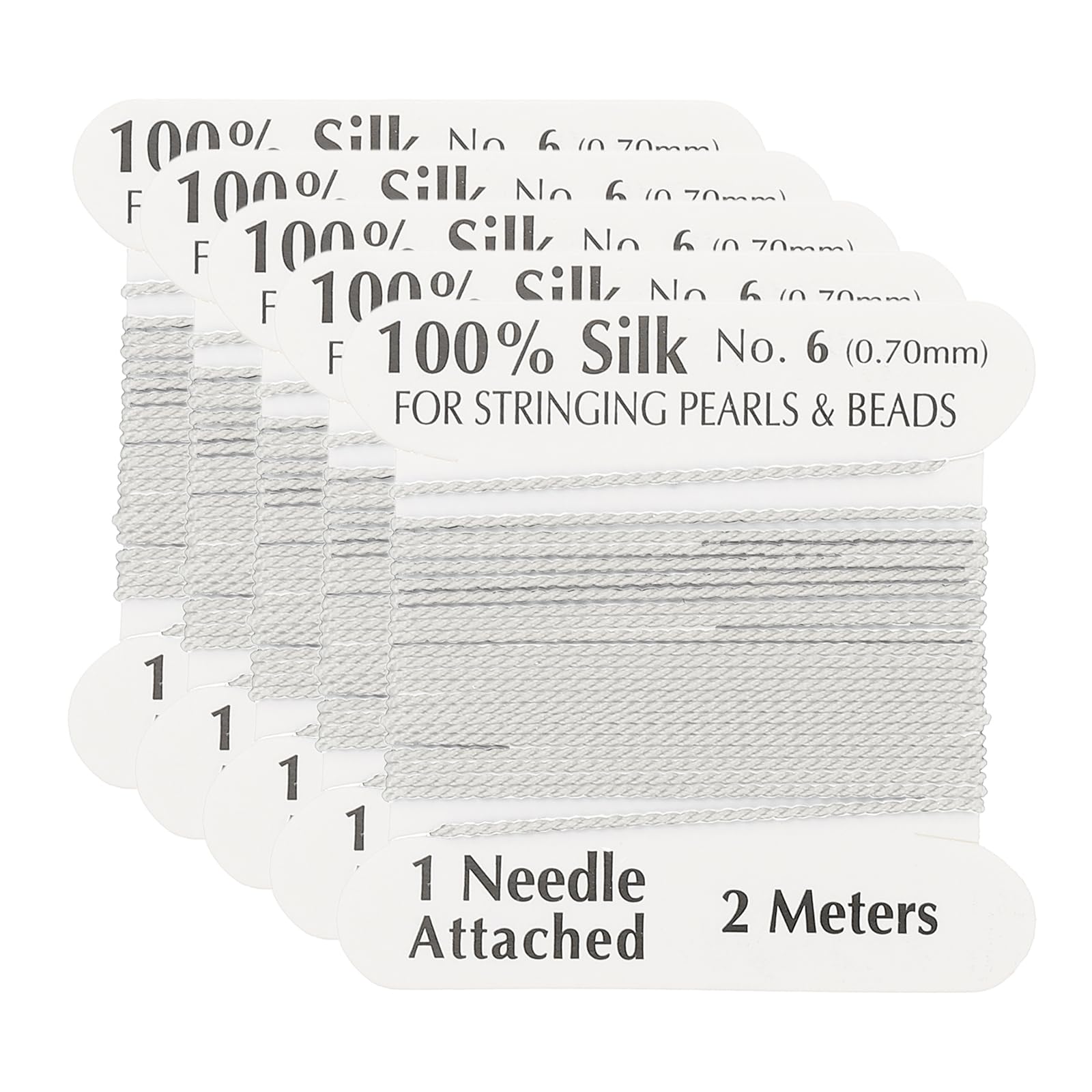PATIKIL Silk Cord Thread, 5 Pcs Pure Silk Beading Thread Cord Size 0.7 mm with the Knotting Pearls Needle Attached, White