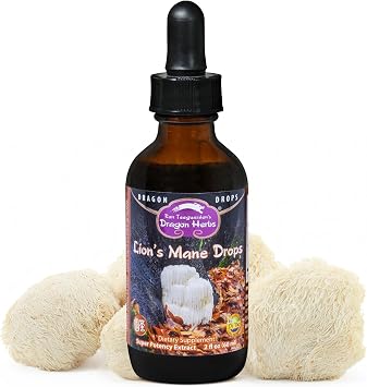 Dragon Herbs Lions Mane Drops Mushroom Supplement Supports the Brain & Nervous System Adaptogen for Mood Health Triple Extraction, Fast Acting, Super Potency Vegan, 2 fl oz 60ml Tincture