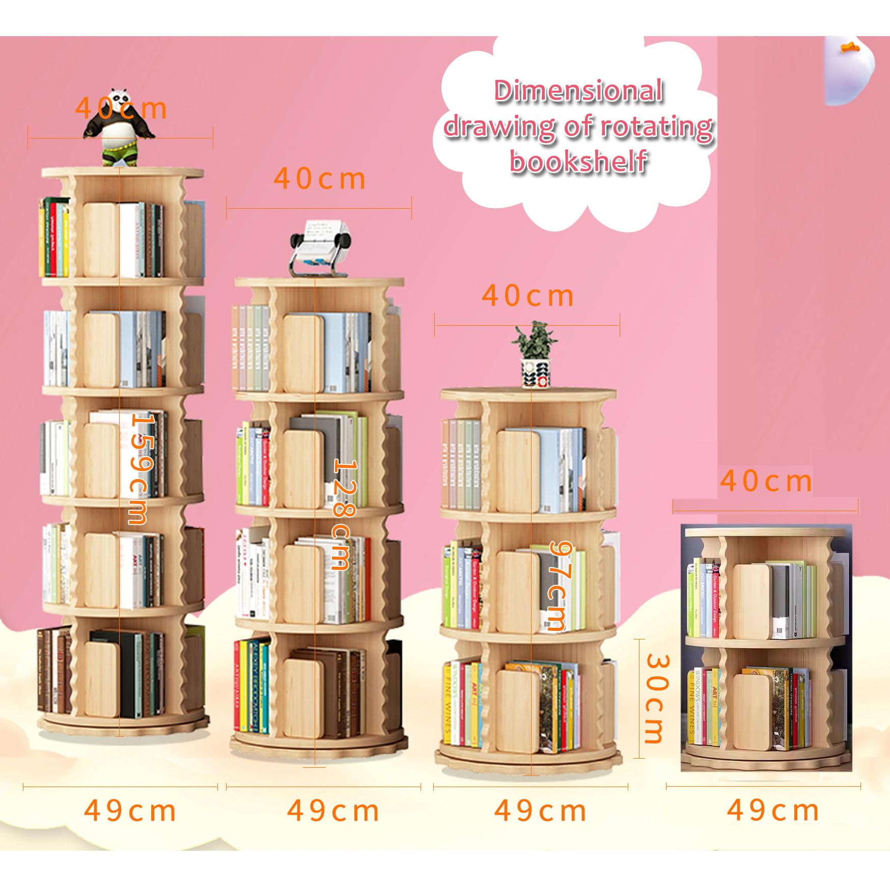 Rotating Bookshelf,3 Tier -5 Tier Spinning Bookshelf Tower,360° Display