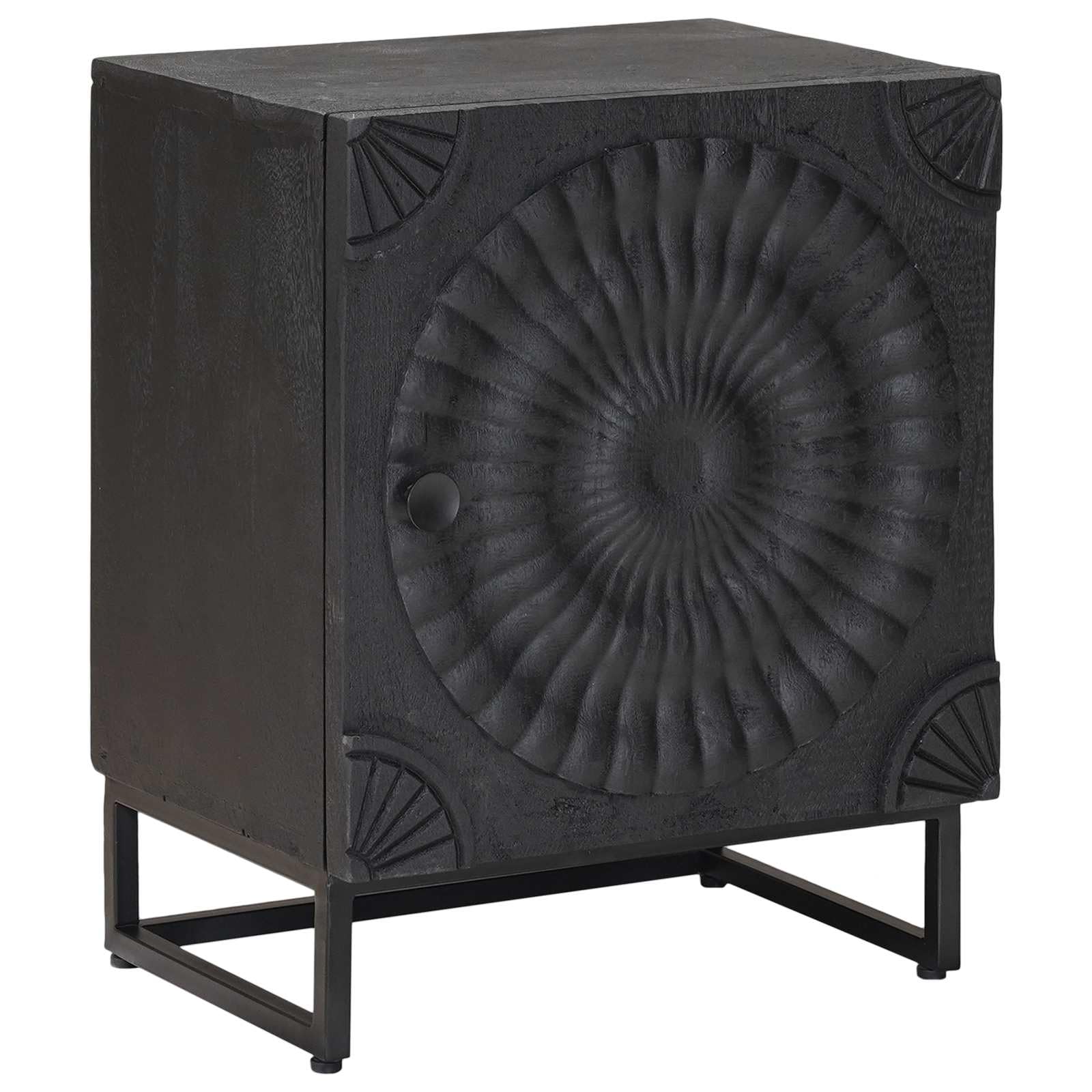 Table de chevet en bois de manguier massif sculpté noir chic de 50 cm