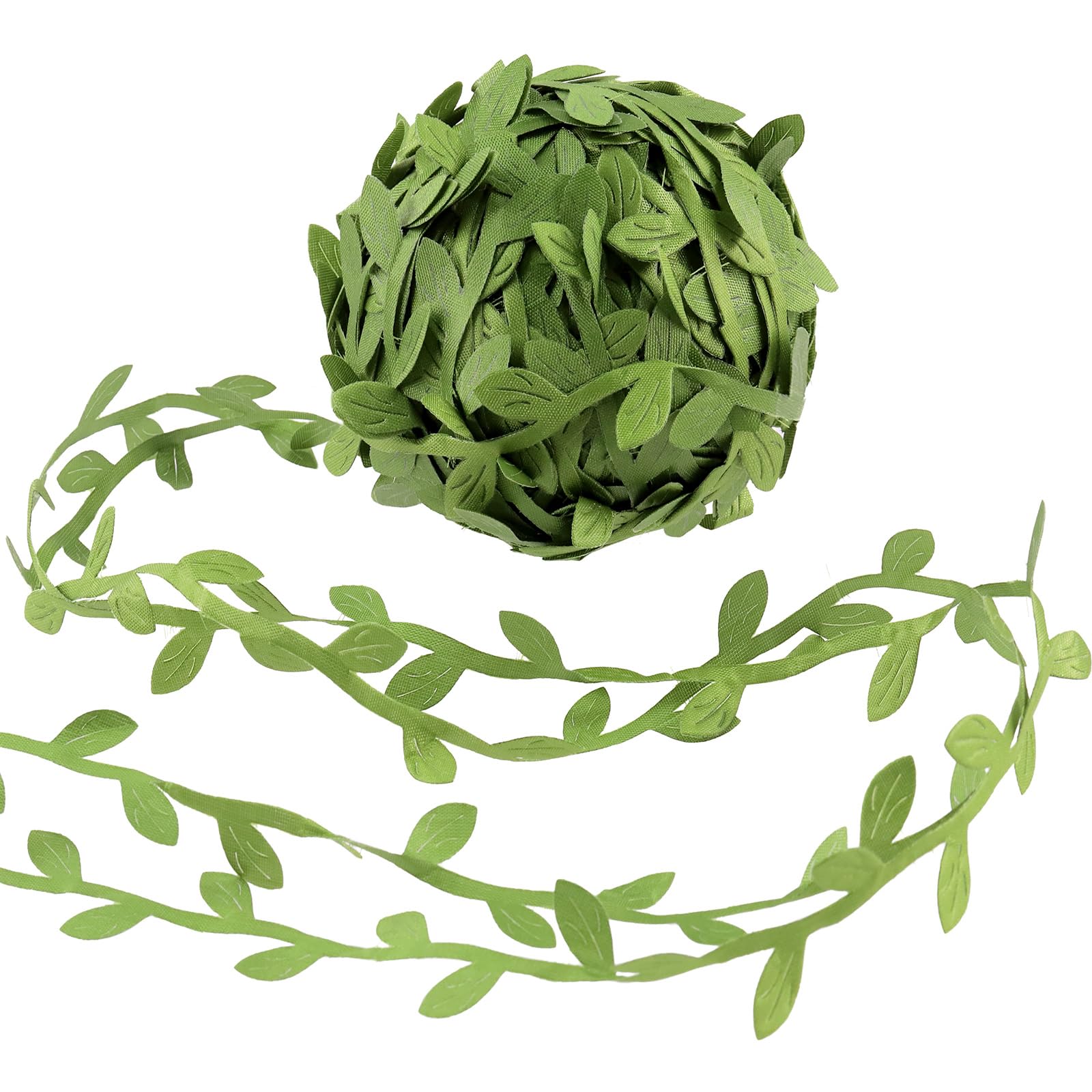 Glarks 40m/43.7 Yards Green Artificial Vine Leaves Ribbon, Wild Jungle Style, Leaf Trim Ribbon, Garland, Ribbon