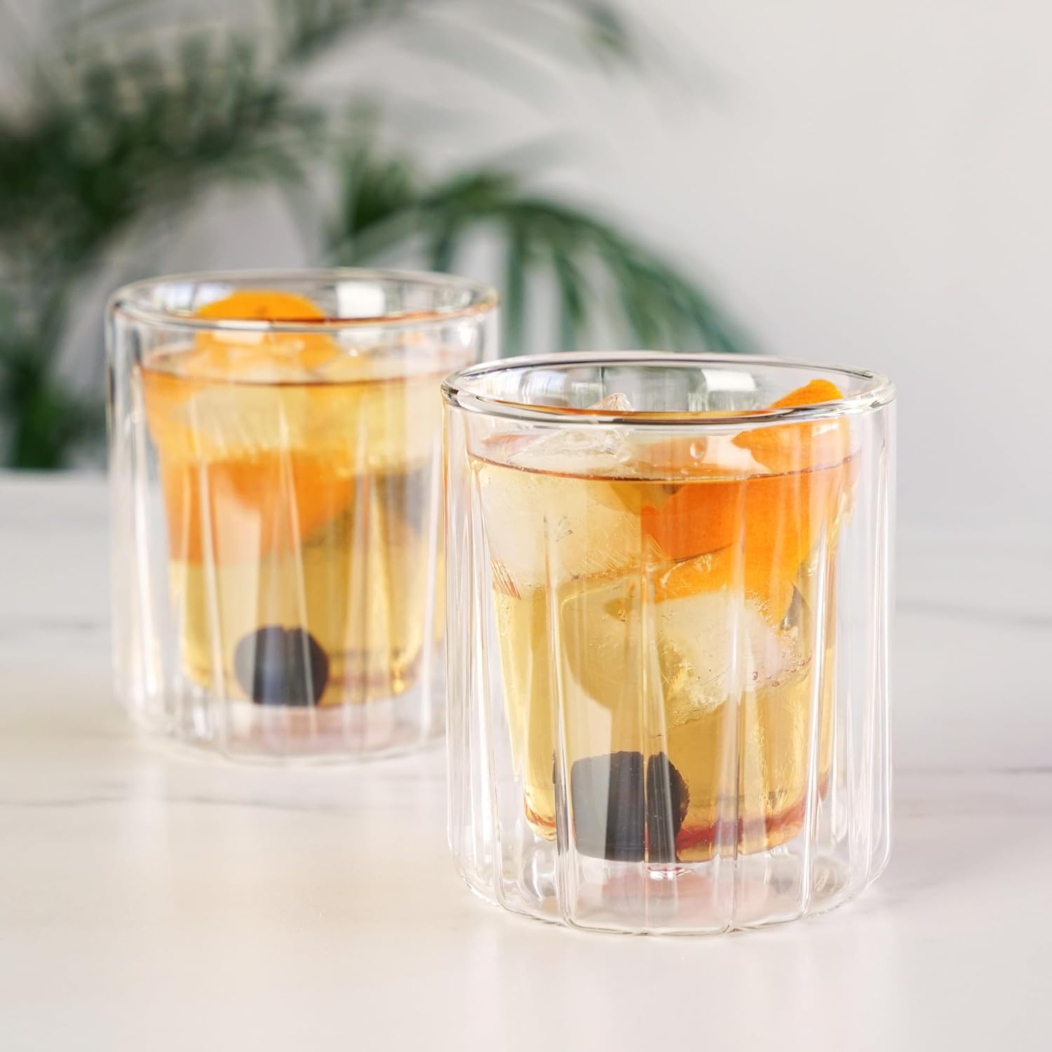 Viski Double Walled Rocks Glasses - Insulated Whiskey Tumblers with Cut Crystal Design - Dishwasher Safe 10.5oz Set of 2 - Image 4