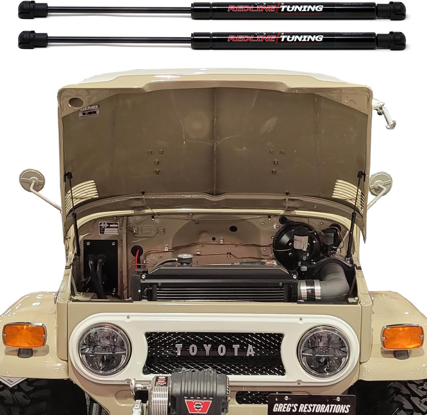 Redline Tuning 21-27002-02 Hood Quicklift Plus System Compatible with Toyota Land Cruiser FJ40 1963-1982 (All Black Components)