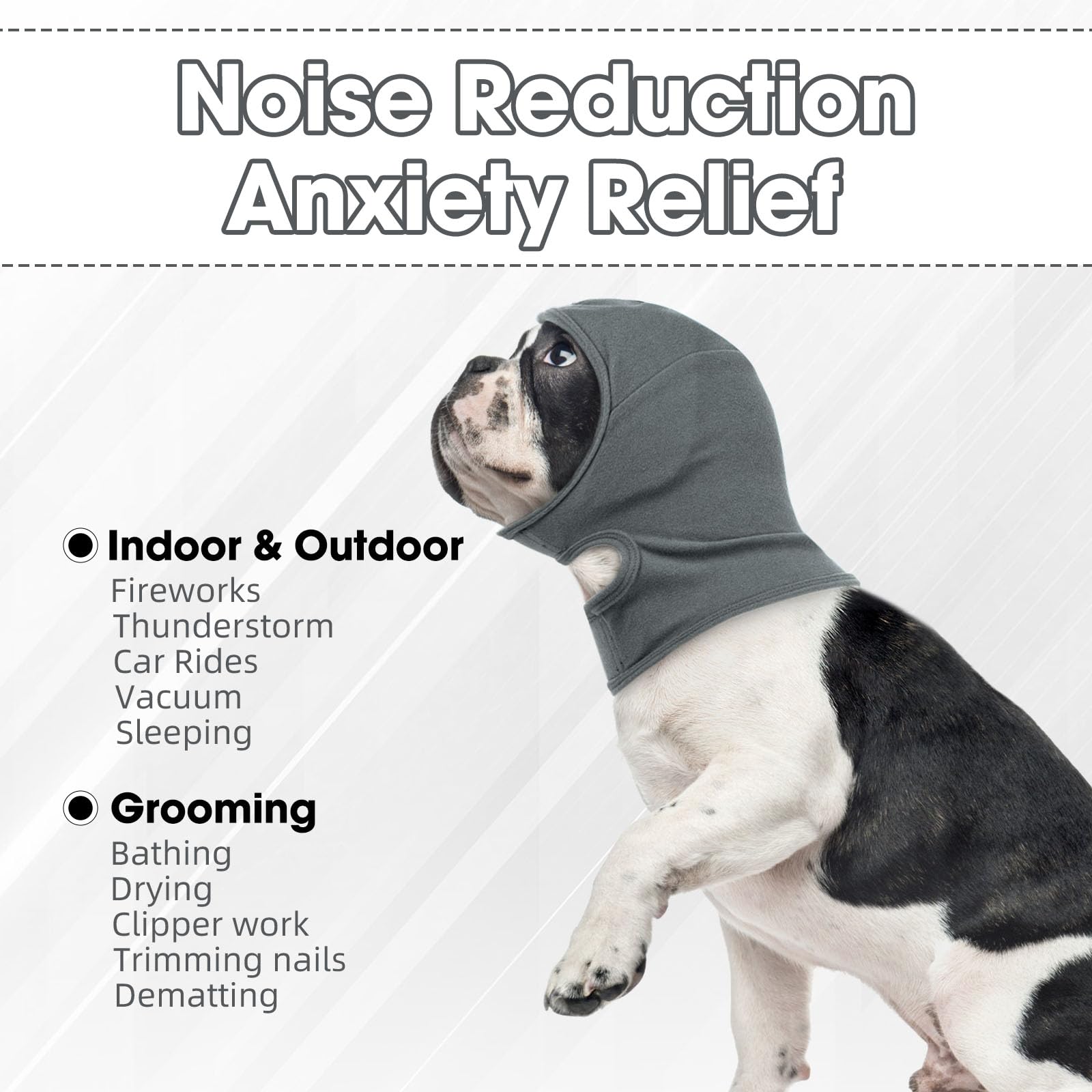 IECOii Haustier Snood Ohrenschutz,Kapuzenpullis für Hunde,Hund Ohrenschützer für Hunde Gehörschutz Hund Hoodie,HundOhrenschützer Lärmschutz Haustier Snood fürHunde und Katzen(Grau,L)