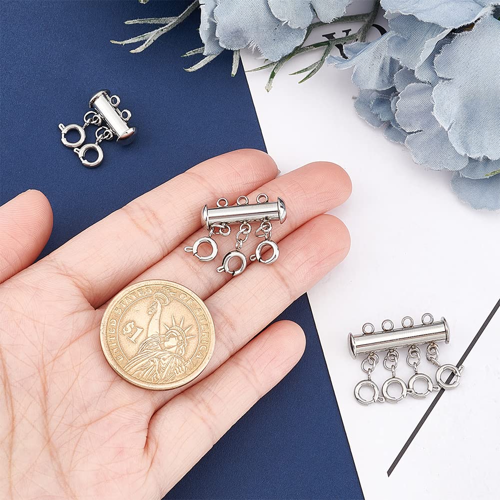 Sourcing Map Layering Necklace Clasps, 4Pcs Necklace Connector 5 Strands Slide Tube Lock Clasps For Layered Bracelet Necklace Jewelry Making, Gold