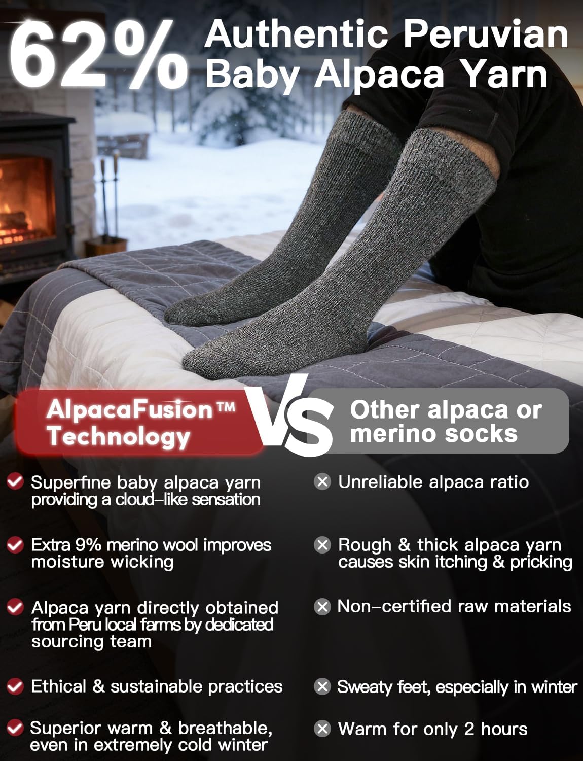 Alpaca Wool Thermal Winter Boot Socks Heavyweight Thick Warm Padded Moisture-Wicking Insulated Cold Weather - Image 3