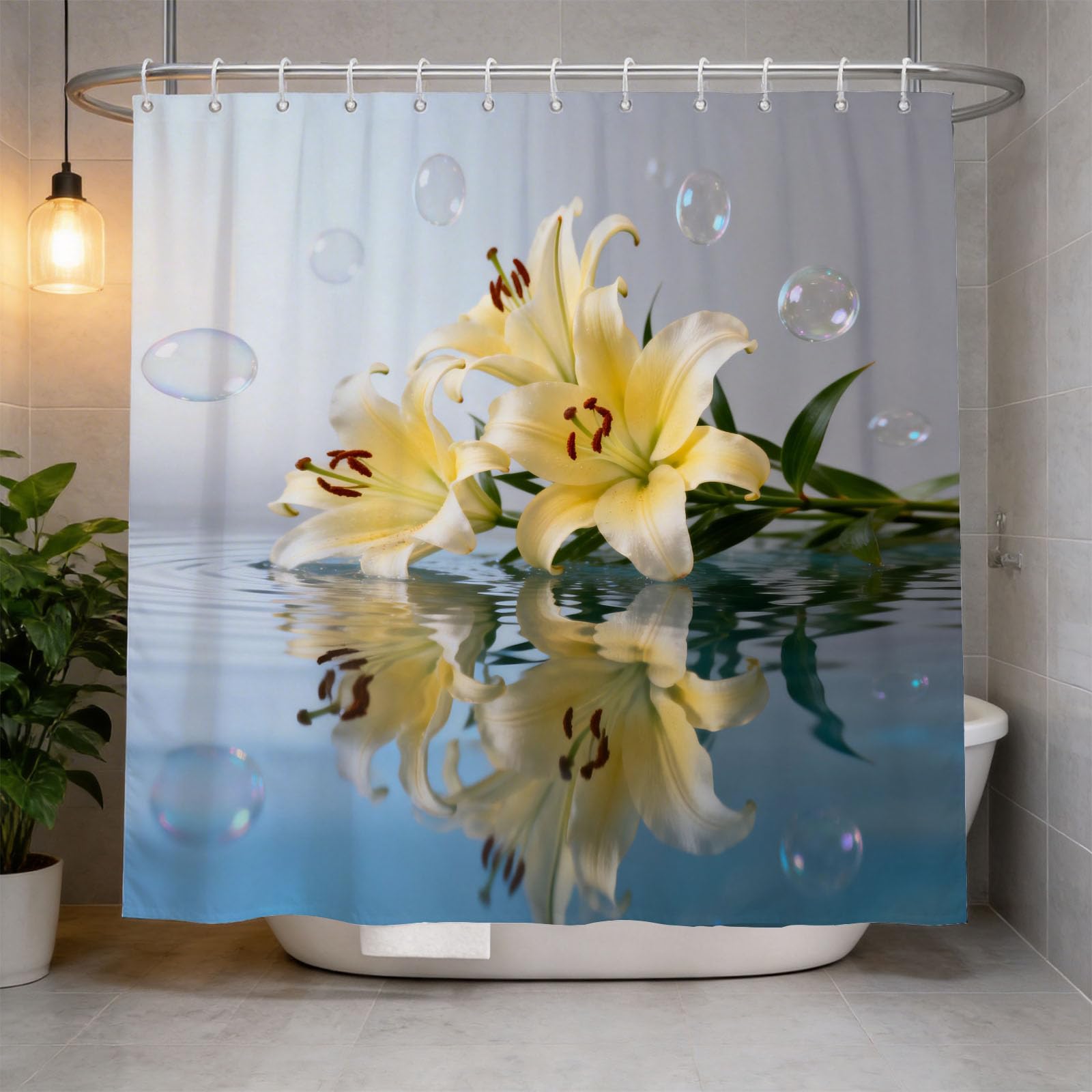 Hongduo 3D Lily Shower Curtain for Stalls Bathtubs Cartoon Bathroom Decor Shower Curtain Set Polyester Fabric Waterproof 180x200cm/71X79 Inch with Hooks