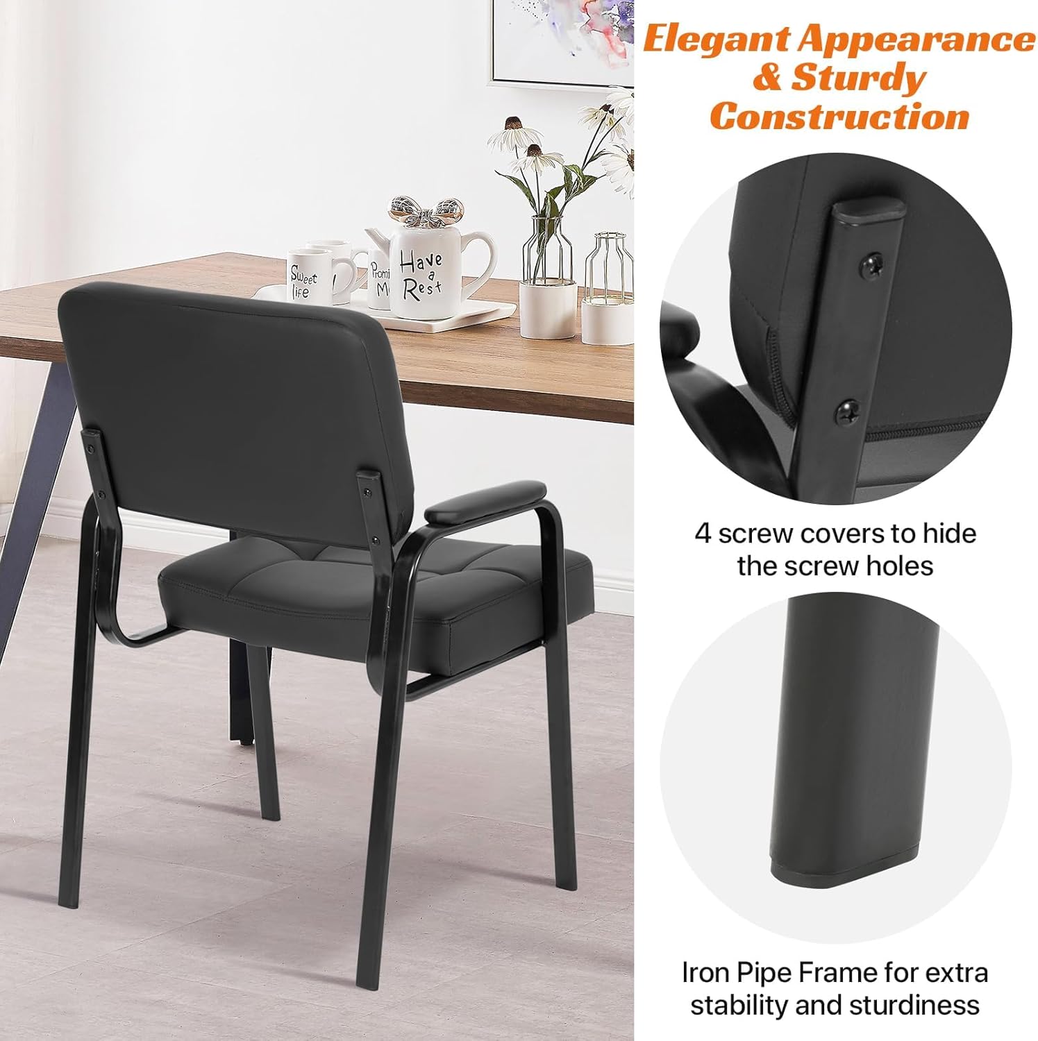 BSTOPHKL Waiting Room Guest Chair,Office Reception Chairs,Black PU Leather Chairs with Padded Arms for Reception Area,Conference Room,Office and Waiting Room