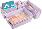 Vtopmart 25 PCS Office Desk Drawer Organizers Set, 4-Size Versatile Plastic Drawer Organizer Trays, Storage Bins for Desk Accessories Office Organizers and Storage, Bathroom, Makeup, Vanity, Black