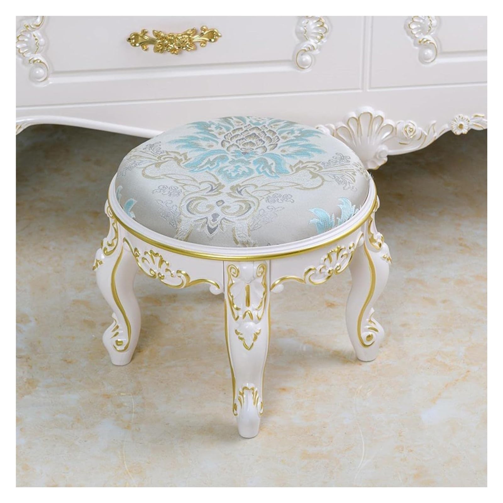 Tabourets pour salon ou chambre ronds motif orchidée dorée de style cosy