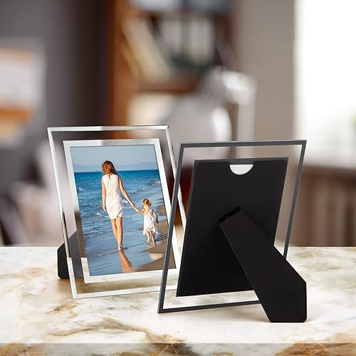 Miniatura 4 de Hoikwo Marcos de fotos a granel de 5 x 7, 4 paquetes de marcos de fotos plateados de 5 x 7, marcos de boda de vidrio de 5 x 7, marcos de fotos de