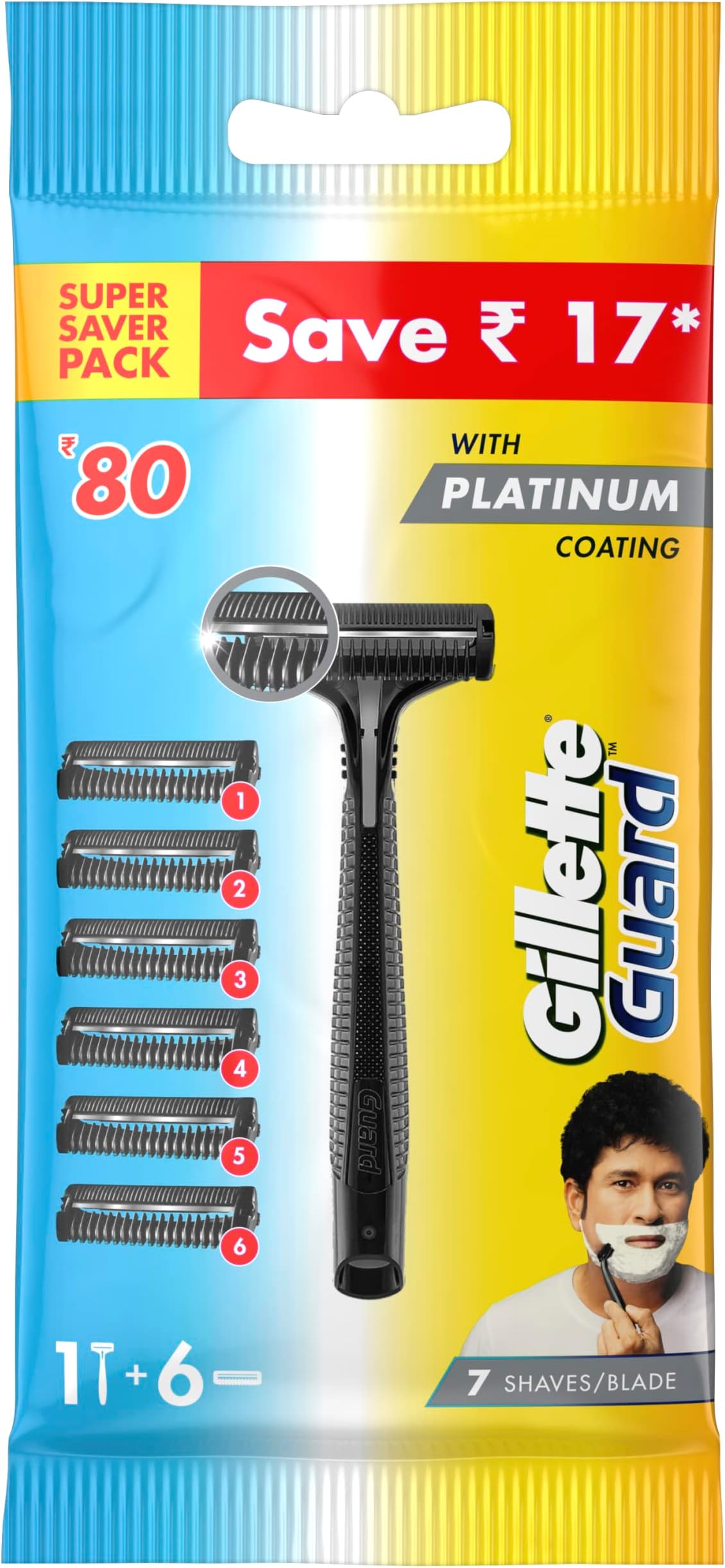 Guard Manual Shaving Razor Blades - 6 Cartridges, 1 Razor