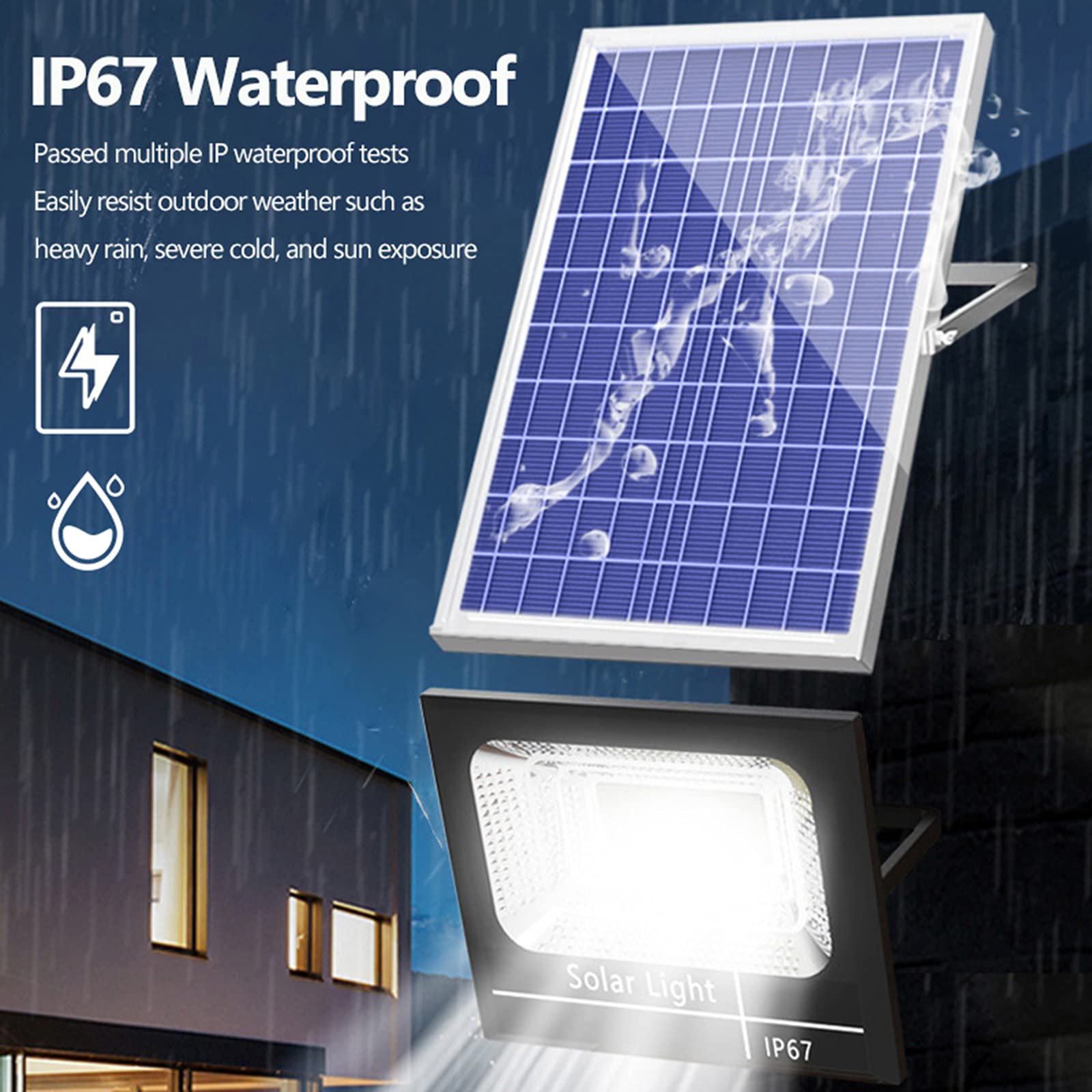 Reflektory solarne do użytku na zewnątrz, pilot zdalnego sterowania 400-800 W, reflektor solarny, czujnik światła z przewodami 8 m, oświetlenie solarne, IP65, wodoszczelne do ogrodu, garażu,