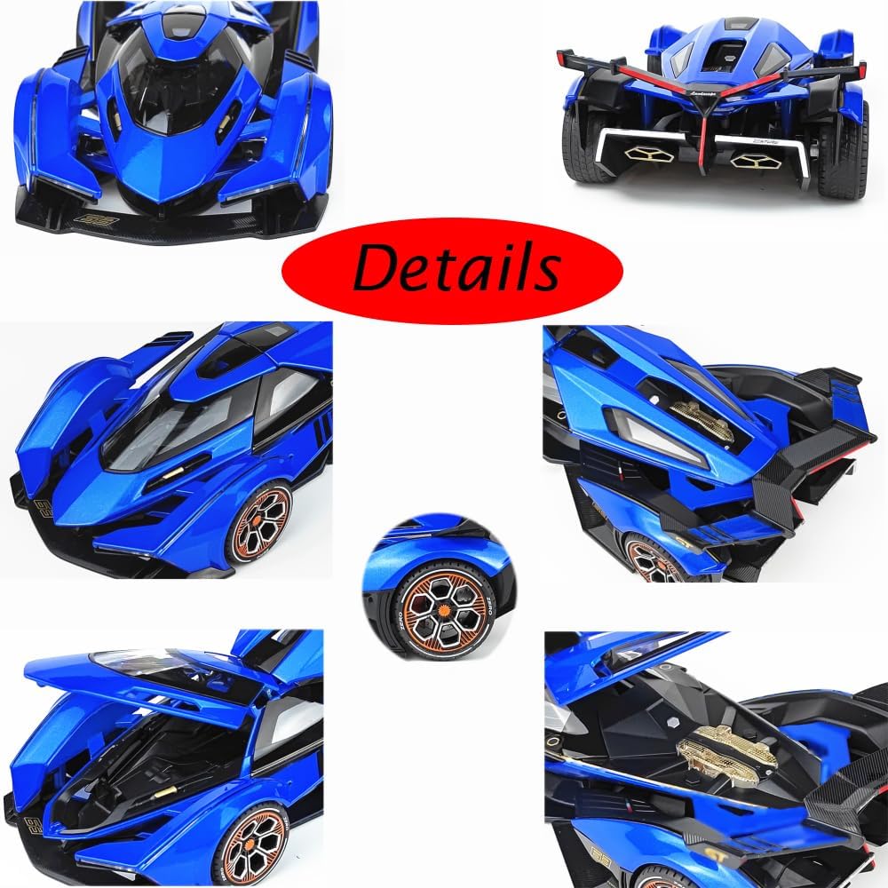 Toy Cars Model Lambo V12 Sports Race Car 1/22 Blue Alloy Collectible Diecast Vehicles with Sound and Light