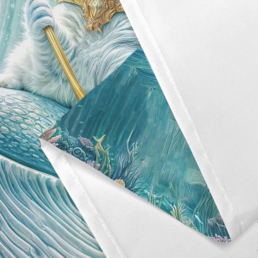 Funny Cat Shower Curtain for Kids, Teal Blue Kitten Riding Shark Underwater Shower Curtains, Ocean Nautical Jellyfish Coastal Starfish Coral Marine Creature Sea Animal Fabric Bath Curtain with Hooks