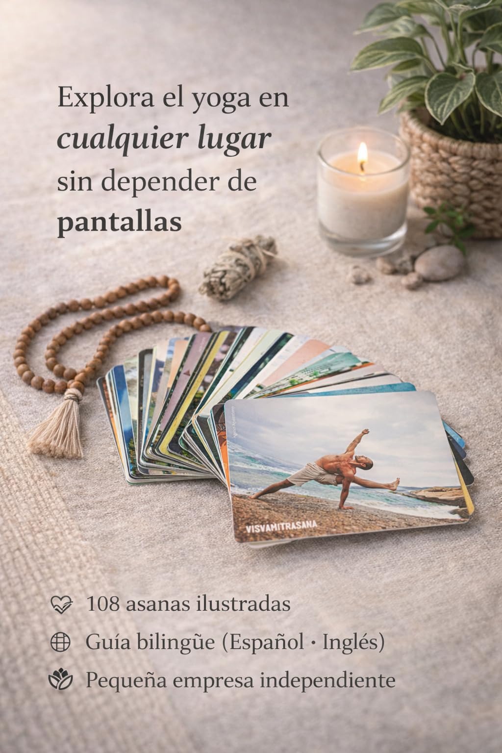 Lettere Yoga 108 Asanas – Yoga Cards bilingue (spagnolo/inglese), Livelli da principiante a avanzato, con guida terapeutica e scatola metallica