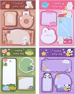4 Pack Sticky Notes Kawaii Animal Posted Notes Set 240 Sheets Animals Shape Markers Flags Self-Stick Memo Pads Kawaii Small Self-Stick Note Pad for Office Roommates Home Kids Students