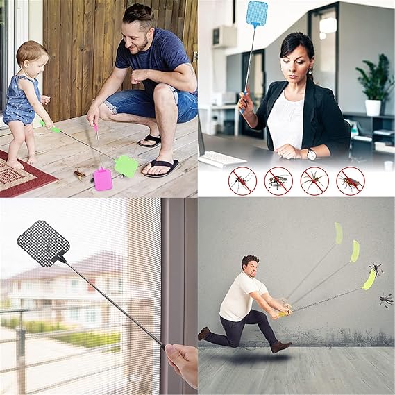 Fly Swatter,3 Pack Extendable Swat,Strong Fly Swat with Stainless Steel Telescopic Handle Fly Killers,Fly Squatter for Indoor Outdoor Black Flies Mosquito Wasp Bug Insect Spider Catcher Fly Bat