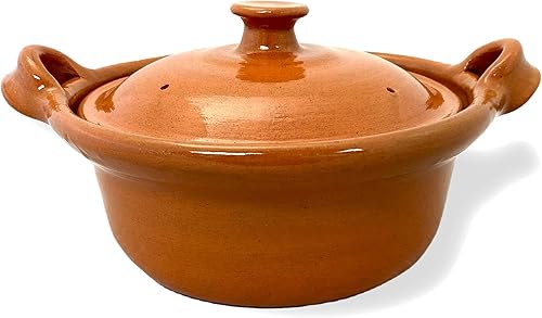Ancient Cookware, Maceta de cazuela mexicana con tapa de arcilla, pequeña, terracota, 1.25 cuartos de galón