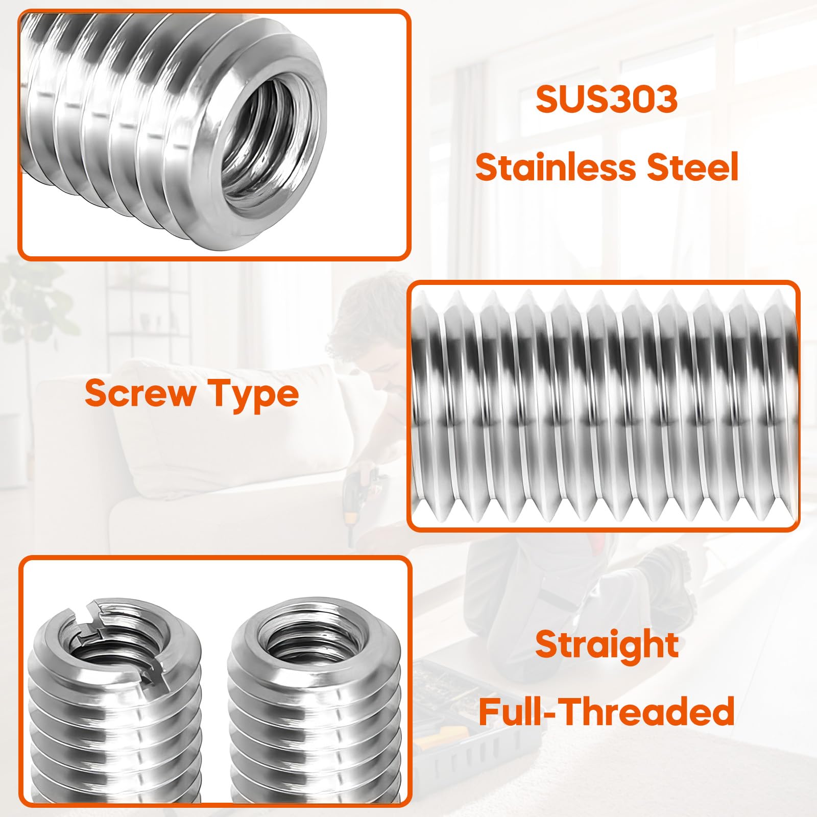 10 inserti filettati M8 su M6,adattatore filettato in acciaio inox,filettatura interna M6 X 1 e filettatura esterna M8 X 1,25,Inserto filettato autofilettante per automobili dispositivi