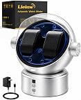 Lieinw Automatic Watch Winder for Rolex and Auto Watches, Astronaut Style Double Winding Watch Box with Japanese Quiet Motor & Blue LED, 2 Slots Rotating Watch Case for Storage, Display & Gift, Silver