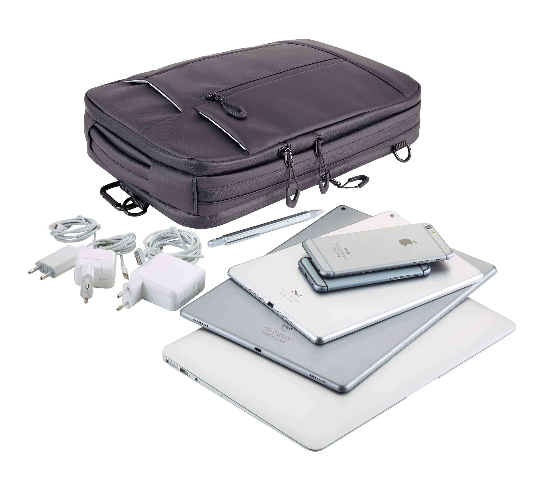 Troika Black Bag to Business - BBL63/BK - A Bolso de bandolera para portátiles/tabletas – 11 compartimentos separados y acolchados – se puede convertir en mochila – tarpaulin (Iona) – negro