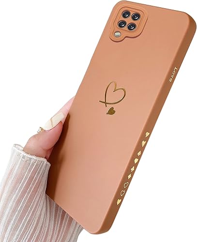 Qokey Funda compatible con Galaxy A12 de 6.5 pulgadas, diseño de corazón de amor chapado en oro con protección anticaídas para el lente de la