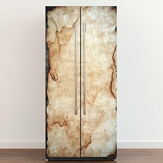 Self Adhesive Vinyl Refrigerator Wrap Old Ancient Book Parchment Texture Door Mural Sticker Peel and Stick Removable Door Cover Fridge Wrap Decal for Kitchen Decor