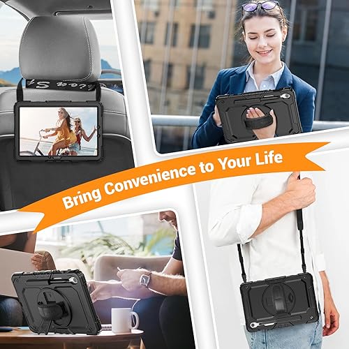 Miniatura 6 de SEYMAC Funda para Samsung Galaxy Tab S9 FE 5G 2023, resistente a prueba de golpes, con protector de pantalla, soporte giratorio, correa de mano y