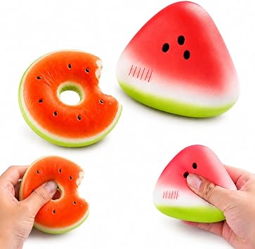 2 PCS Watermelon Squishy,and Dount Squishy, Fruit Squishyfor Workers, Soft Slow Rising SquishyWatermelon Pair, Desk Decoration and Travel Companion