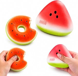 2 PCS Watermelon Squishy,and Dount Squishy, Fruit Squishyfor Workers, Soft Slow Rising SquishyWatermelon Pair, Desk Decoration and Travel Companion