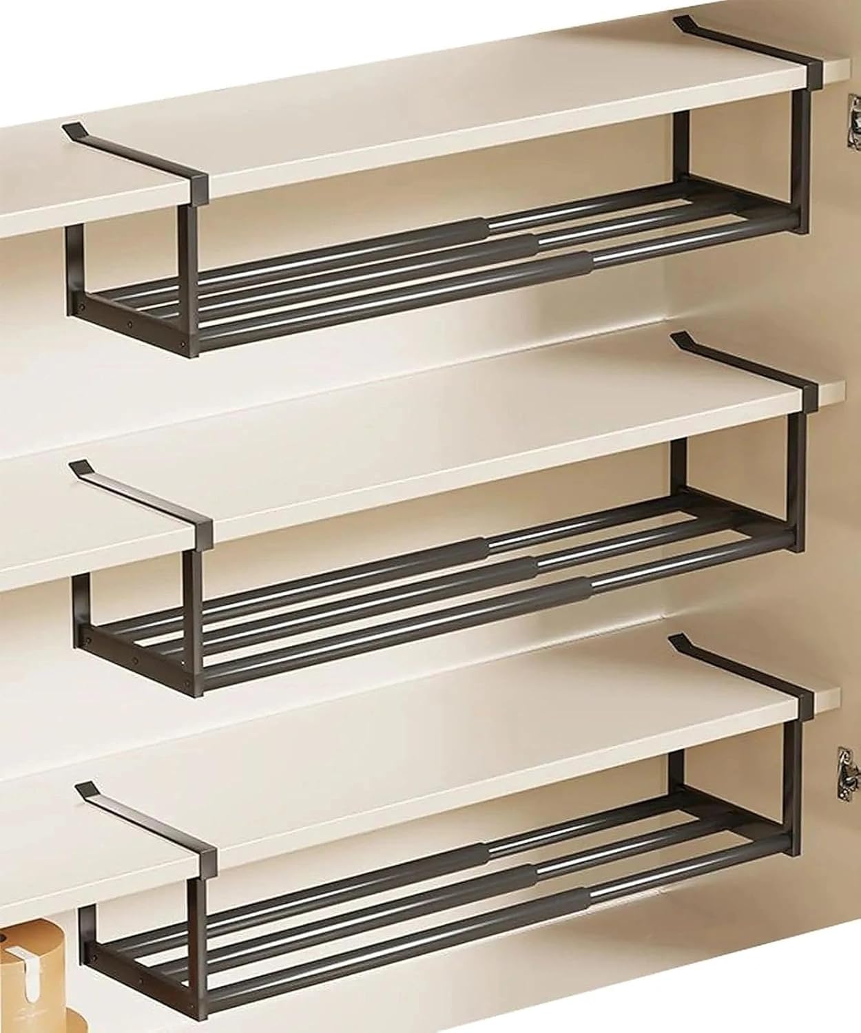 Cabinet Telescopic Shelf, Expandable Shoe Rack, Multifunction Closet Organizers and Storage for Kitchen, Bathroom, or Bedroom, No Punch(White)