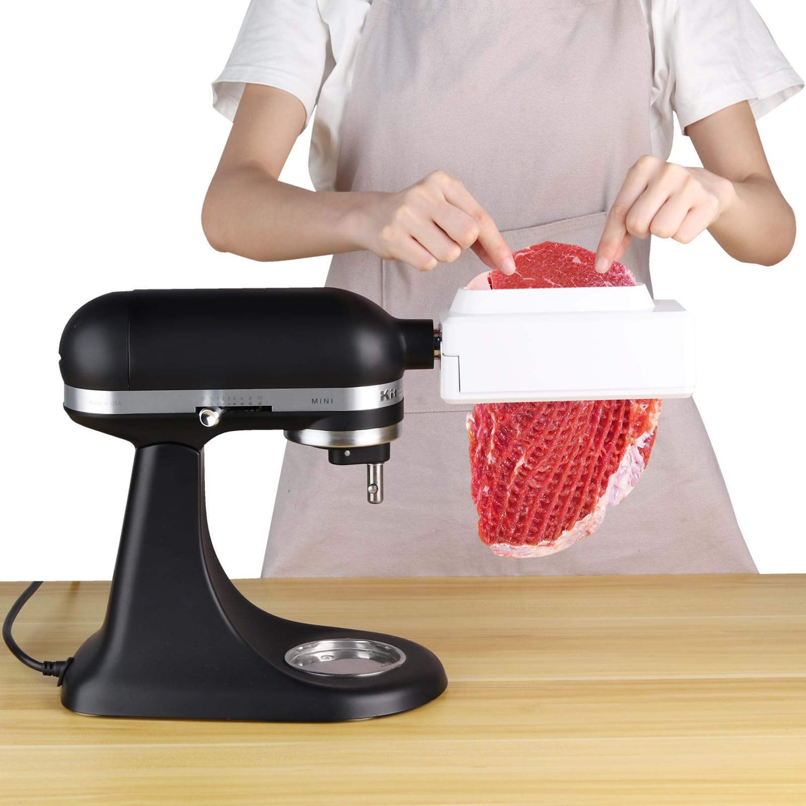 HOMGEN Professional Meat Tenderizer for KitchenAid Stand Mixer Stainless Steel Durable Gears Meat Tenderizer Attachment for All Models KitchenAid with Sturdy Cover for Beef Pork etc (White)