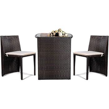 Amazon Com Goplus Wicker Bistro Set Rattan Furniture Set 3 Piece Dining Table For Outdoor Patio Lawn Garden Garden Outdoor